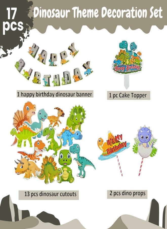 FI - FLICK IN 22 pcs Happy Birthday Dinosaur Theme Decoration Set Dino Figure Cutouts Props Cake Topper Jungle Safari Party, Jurassic Theme Dinosaur Party Decorations Supplies (Pack of 22, Multicolor) - Image 3